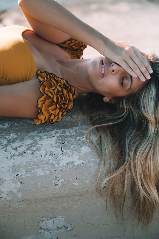 yellow swimsuit